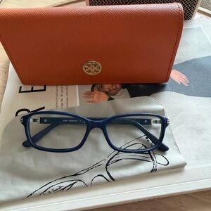 Tory Burch Navy Glasses with Tangerine Case
